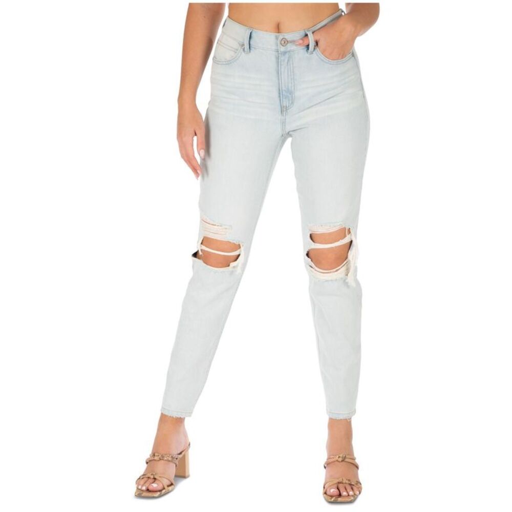 Rewash Womens Real Curve Distressed Tapered Skinny Mom Jeans, Blue, Juniors, ...